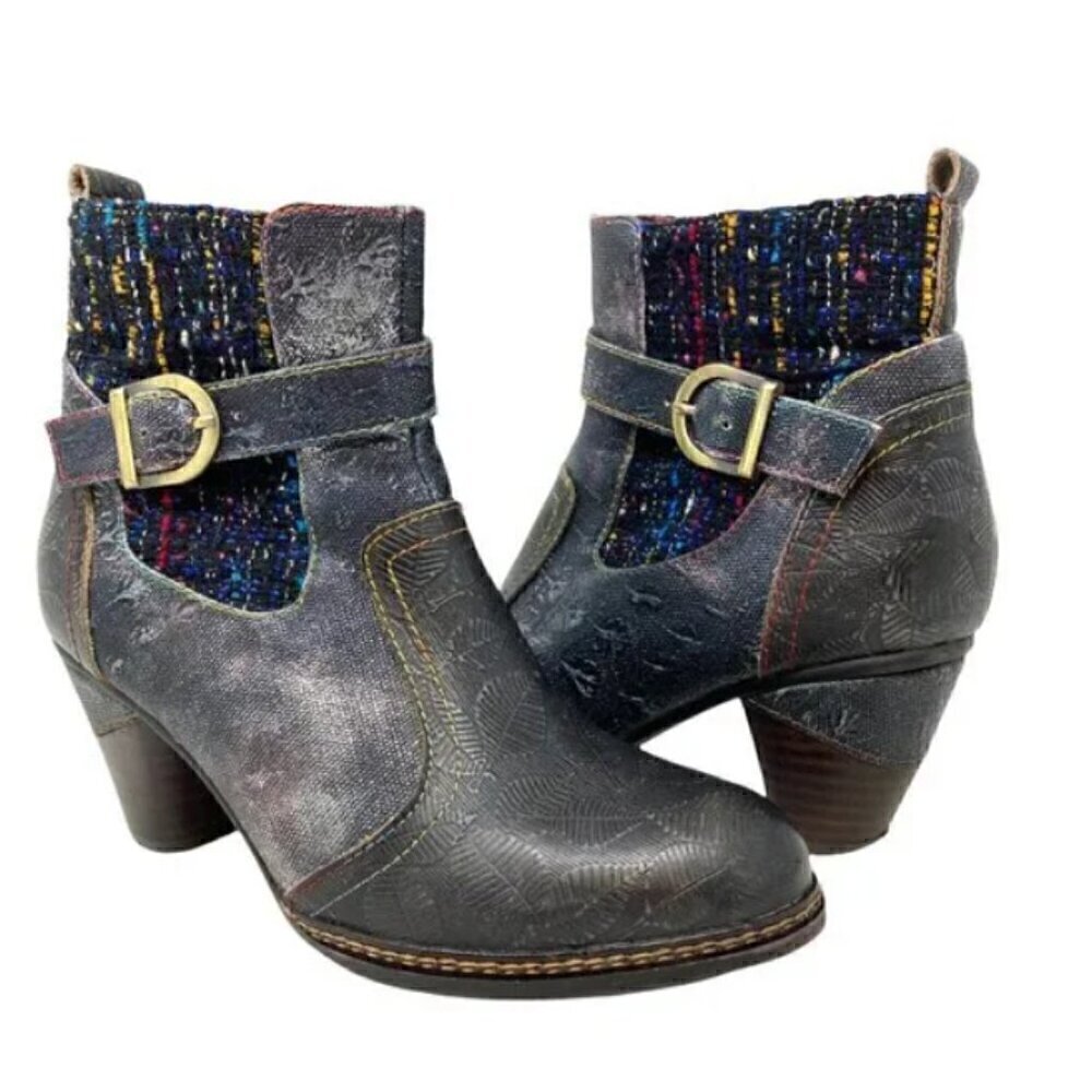 Spring Step L'Artiste Nancies Black Multi Mid Calf Boots - Size 5.5